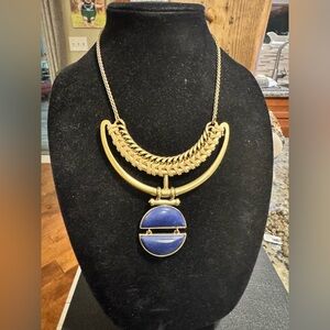 Lucky Brand Gold and Blue Stone Pendant Necklace